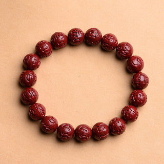 Buddha Gift Natural Cinnabar Om Mani Padme Hum Fret Pattern Lotus Blessing Bracelet