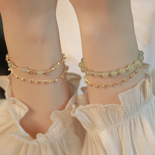 Buddha Gift 14K Gold Plated 2 Layers Hetian Jade Bead Luck Prosperity Bracelet