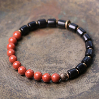 Buddha Gift Ebony Wood Red Jasper Moss Agate Crystal Copper Peace Couple Bracelet