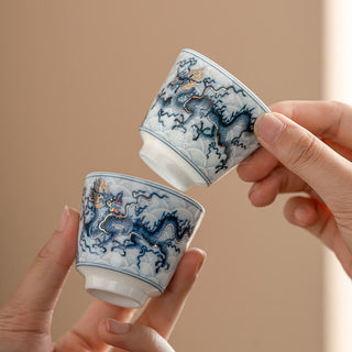 Buddha Gift Small Blue And White Dragon Pattern Ceramic Teacup Kung Fu Tea Cups 45ml
