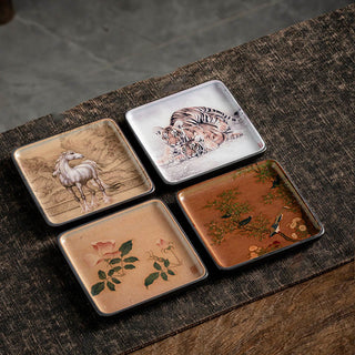 Buddha Gift Mountain Lake Flower Leaf Healing Ceramic Plate Tray Stick Incense Burner Decoration