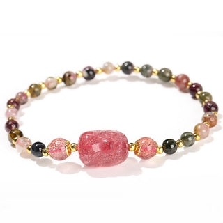 Buddha Gift Moonstone Strawberry Quartz Tourmaline PiXiu Healing Bracelet