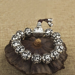 Buddha Gift Tibetan Om Mani Padme Hum Carved Alloy Beads Amulet Bracelet