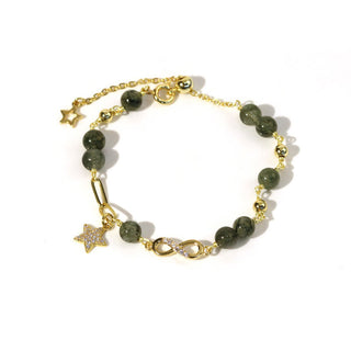Buddha Gift 14K Gold Green Rutilated Quartz Möbius Loop Eternal Love Star Protection Bracelet