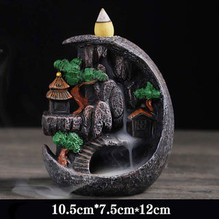 Buddha Gift Mountain Bridges Pattern Meditation Resin Backflow Incense Burner