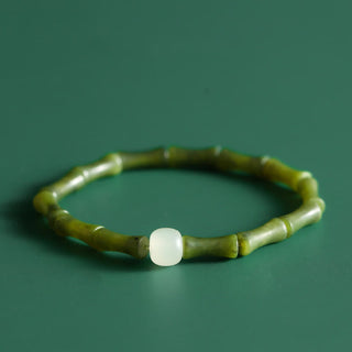 Buddha Gift Green Bamboo Jade Pattern Luck Abundance Bracelet