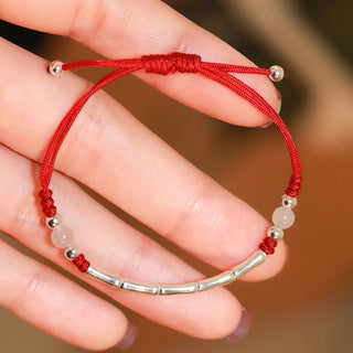 Buddha Gift 925 Sterling Silver Bamboo White Agate Red Agate Bead Protection String Braided Bracelet