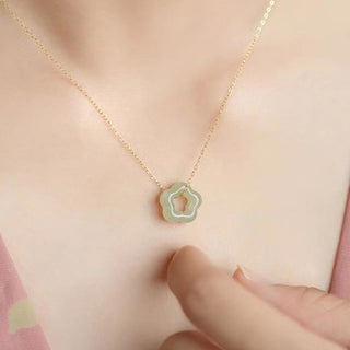 Buddha Gift Dainty Hetian Jade Cyan Jade Luck Floral Charm Necklace Pendant
