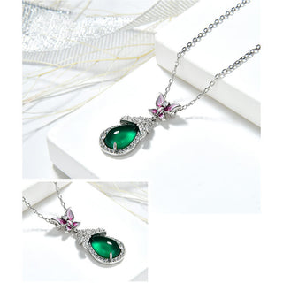 Buddha Gift 925 Sterling Silver Green Chalcedony Butterfly Zircon Courage Necklace Pendant