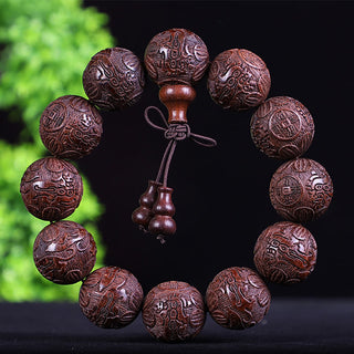 Buddha Gift Chinese Zodiac Rosewood Ebony Copper Coin PiXiu Carved Warmth Bracelet