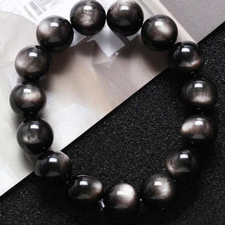 Buddha Gift Natural Silver Sheen Obsidian Soothing Protection Bracelet