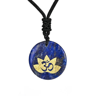 Buddha Gift OM Lotus Symbol Various Crystal Amethyst Tiger Eye Healing Necklace Pendant