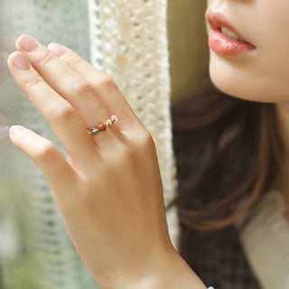Buddha Gift 14k Gold Plated Copper Fu Lu Shou Crystal Peach Moonstone Happiness Wealth Ring