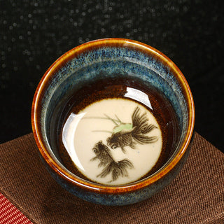 Buddha Gift Lotus Dragon Phoenix Koi Fish Chinese Jianzhan Ceramic Teacup Kung Fu Tea Cup 110ml
