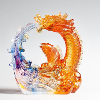 Buddha Gift Feng Shui Dragon Koi Fish Handmade Liuli Crystal Art Piece Home Office Decoration