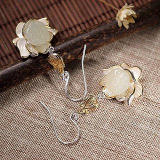 Buddha Gift White Jade Protection Harmony Drop Earrings