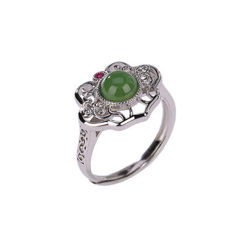 Buddha Gift 925 Sterling Silver Natural Hetian Cyan Jade Hollow Design Luck Ring Earrings Set