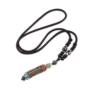 Buddha Gift Tibetan Om Mani Padme Hum Dzi Bead Wenge Wood Necklace Pendant