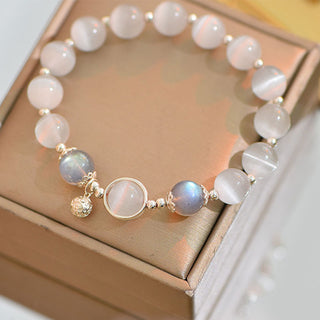 Buddha Gift 925 Sterling Silver Cat Eye Moonstone Love Support Bracelet