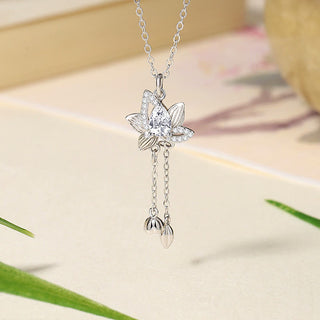 Buddha Gift 925 Sterling Silver Lotus Zircon Enlightenment Necklace Pendant