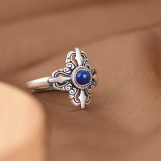 Buddha Gift Tibet 925 Sterling Silver Natural Lazurite Positive Adjustable Ring