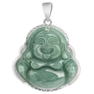 Buddha Gift 925 Sterling Silver Laughing Buddha Jade Abundance Necklace Chain Pendant