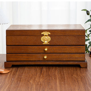 Buddha Gift Retro Wooden Jewelry Box Three-Layer Jewelry Storage Box