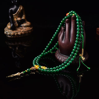 Buddha Gift 108 Beads Natural Green Agate Success Bracelet Mala