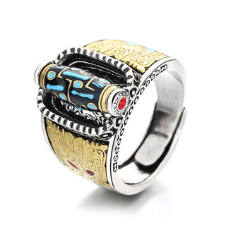 Buddha Gift Tibetan Nine-Eye Dzi Bead Wealth Blessings Rotatable Ring