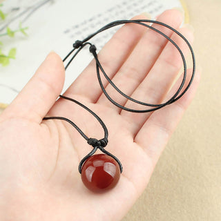 Buddha Gift Red Agate Bead Confidence Leather Rope Necklace Pendant