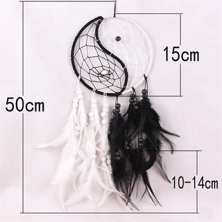 Buddha Gift Yin Yang  Dream Catcher Circular Net with Feathers Balance Decoration