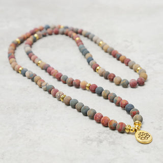 Buddha Gift 108 Mala Beads Picasso Jasper Stone Courage Energy Bracelet