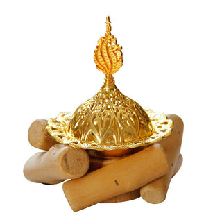 Buddha Gift Gold Alloy Healing Mini Incense Burner With Wooden Coaster Home Decor