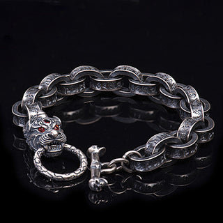 Buddha Gift 925 Sterling Silver Dragon Kirin Om Mani Padme Hum Success Strength Bracelet Bangle