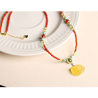 Buddha Gift 925 Sterling Silver Natural Red Agate Amber Peony Confidence Charm Necklace Pendant