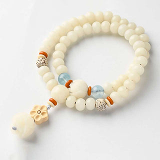Buddha Gift Tibetan White Jade Bodhi Lotus Blessing Bracelet