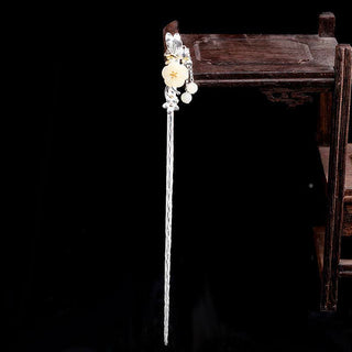 Buddha Gift 925 Sterling Silver Hetian White Jade Flower Blessing Hairpin