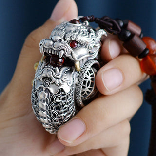 Buddha Gift 999 Sterling Silver Year of the Dragon Rotatable Ball Five Elements Copper Coin Strength Hanging Decoration