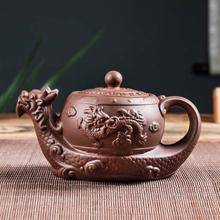 Buddha Gift Vintage Dragon Auspicious Clouds Purple Clay Ceramic Teapot