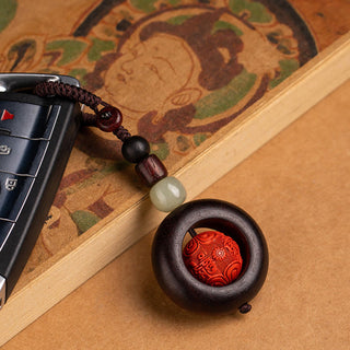 Buddha Gift Tibet Om Mani Padme Hum PiXiu Copper Coin Small Leaf Red Sandalwood Cinnabar Protection Key Chain