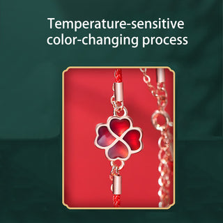 Buddha Gift 925 Sterling Silver Color-changing Four Leaf Clover Luck Protection Red String Bracelet