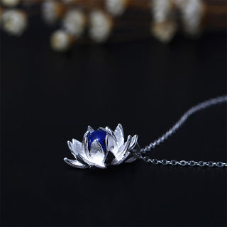 Buddha Gift 925 Sterling Silver Lazurite Lotus Flower Self Care Necklace Pendant