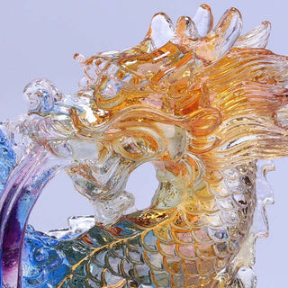 Buddha Gift Year of the Dragon Handmade Dragon Playing With Pearl Ingot Liuli Crystal Art Piece Protection Home Office Decoration