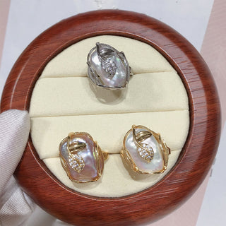 Buddha Gift Pearl Copper Plated Gold Flower Happiness Wealth Ring