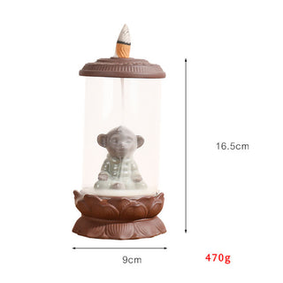 Buddha Gift Meditation Wukong Monkey King Purple Clay Windshield Lotus Backflow Smoke Fountain Incense Burner Decoration