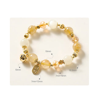 Buddha Gift 14K Gold Plated Golden Rutilated Quartz Wealth Bell Lucky Fortune Charm Bracelet