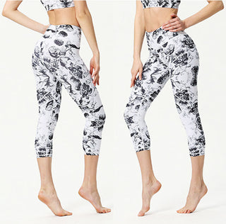 Buddha Gift Leaves Butterfly Print Sports Yoga Cropped Leggings Women's Yoga Capri Pants