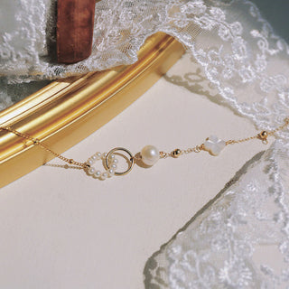 Buddha Gift 14K Gold Plated Pearl Double Peace Buckle Healing Chain Bracelet