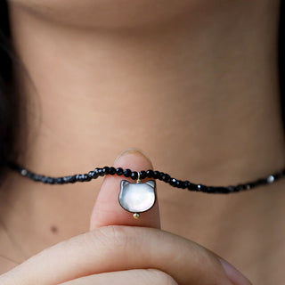 Buddha Gift Black Spinel Cute Cat Motivate Choker Necklace