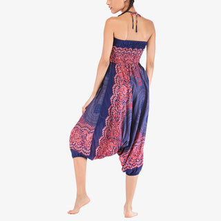 Buddha Gift Two Style Wear Round Geometric Pattern Loose Smocked Harem Trousers Jumpsuit High Waist Women's Yoga Pants